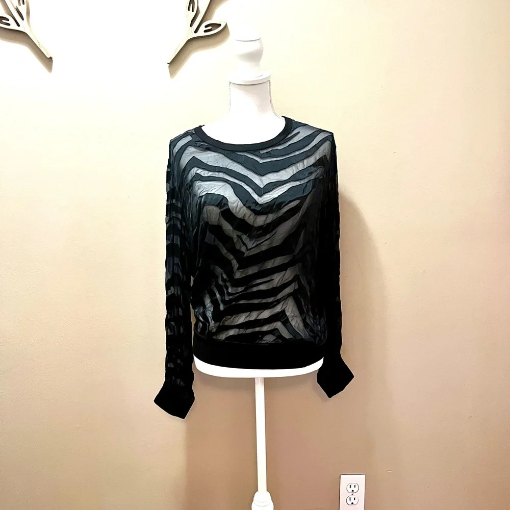 Neiman Marcus Sheer Paneled Black Blouse Size Small